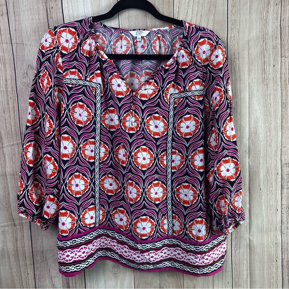 crown & ivy Tops - crown & ivy Vibrant Pink and Orange Blouse